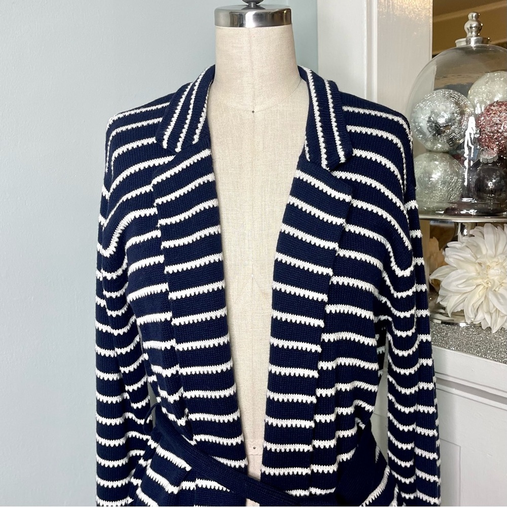 Talbots Supersoft Cashmere Belted Striped Sweater Cardigan Medium NWT - Picture 4 of 10